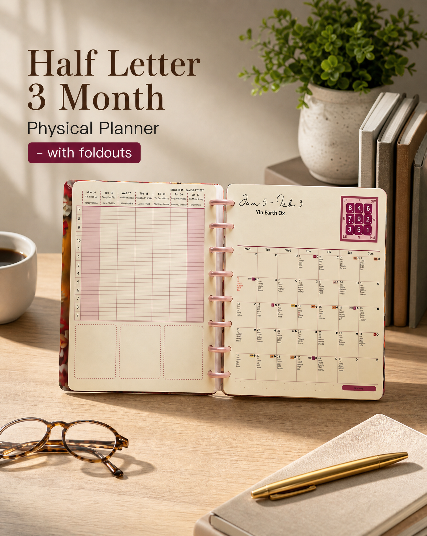 Half Letter 3 Month Physical Planner - with foldouts